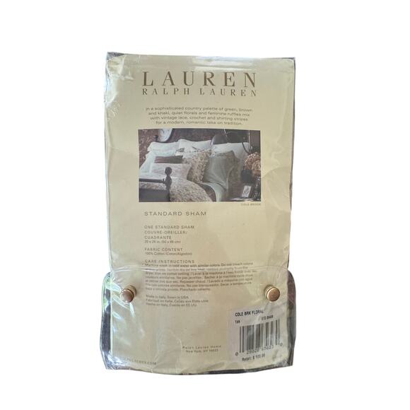 New in package Single RALPH LAUREN standard Pillow sham COLE BROOK Tan Floral - Picture 3 of 5